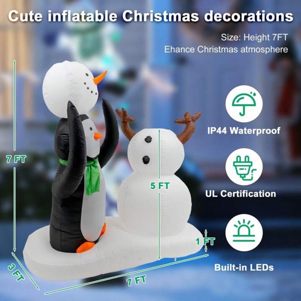 7 Foot Christmas Inflatable Penguin & Snowman Outdoor Decorations Winter Holiday - Picture 6 of 8